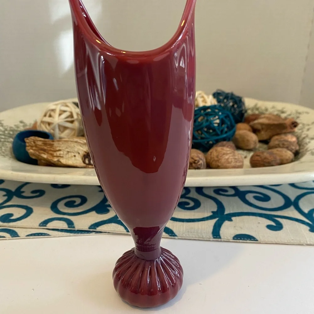 Antique Vintage Handblown Art Glass Cranberry Pink Red Bud Vase - Artist Signed